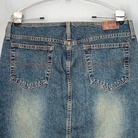 Y2K LEI Denim Skirt Size 9 Blue Vintage Wash Straight Slit Low Rise Midi Pencil - Picture 6 of 12